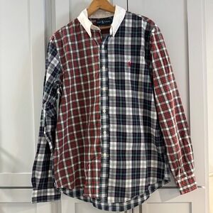 Vintage Ralph Lauren Men's Plaid Patchwork Button Down Shirt Cotton Large